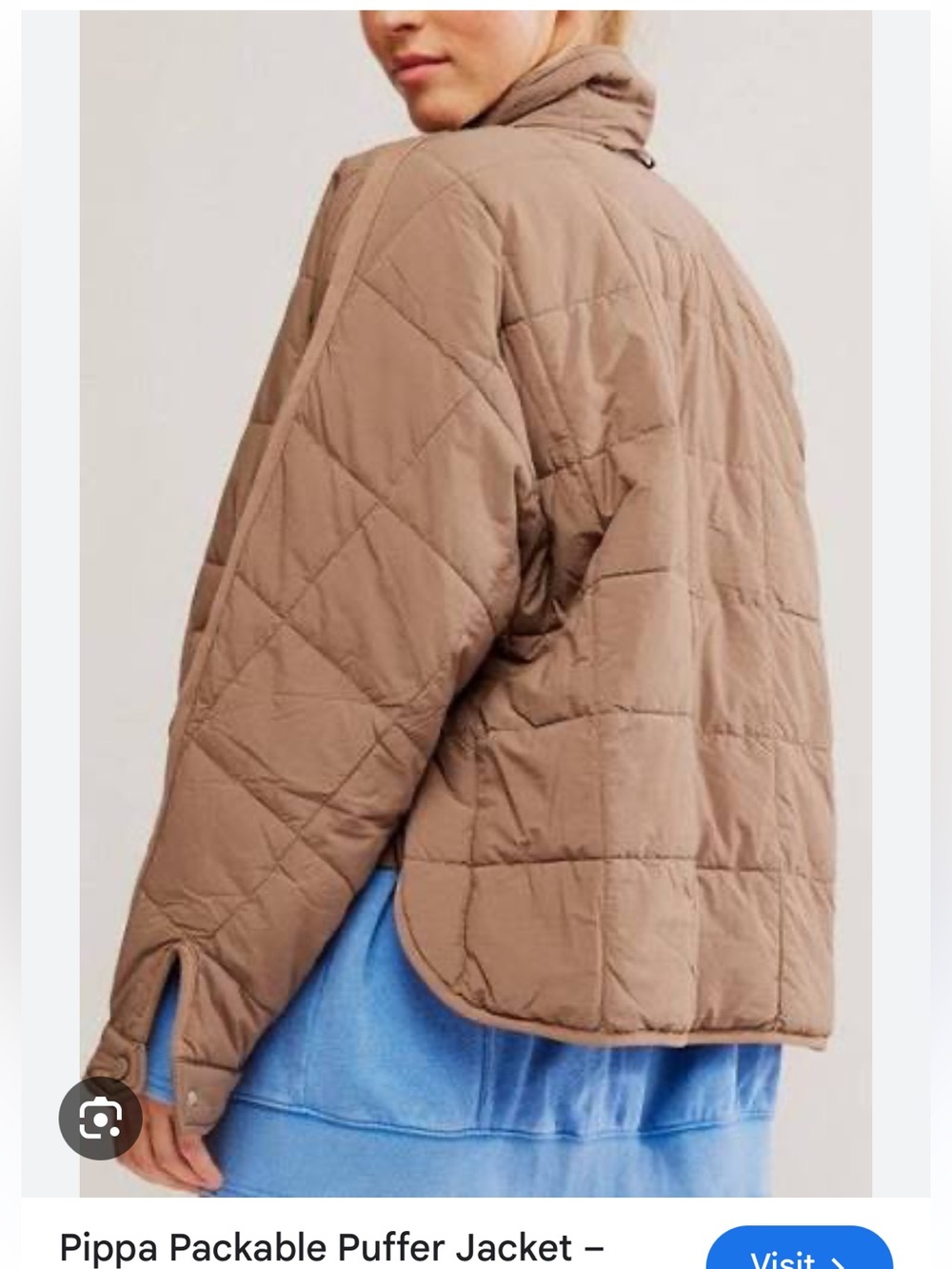 Free People Pippa packable puffer jacket. Color is Fossil. Size small - Picture 2 of 3